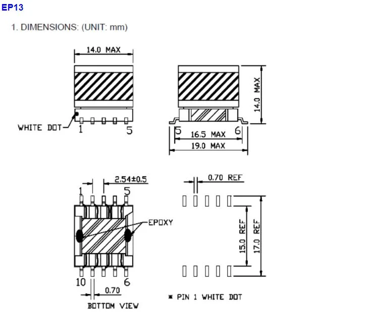 Ep Series SMD Step-up/ Down Transformers for Poe Power Over Ethernet Applications 5V 200mA 1500VDC Flyback Converters for DC/ DC Converters SMPS