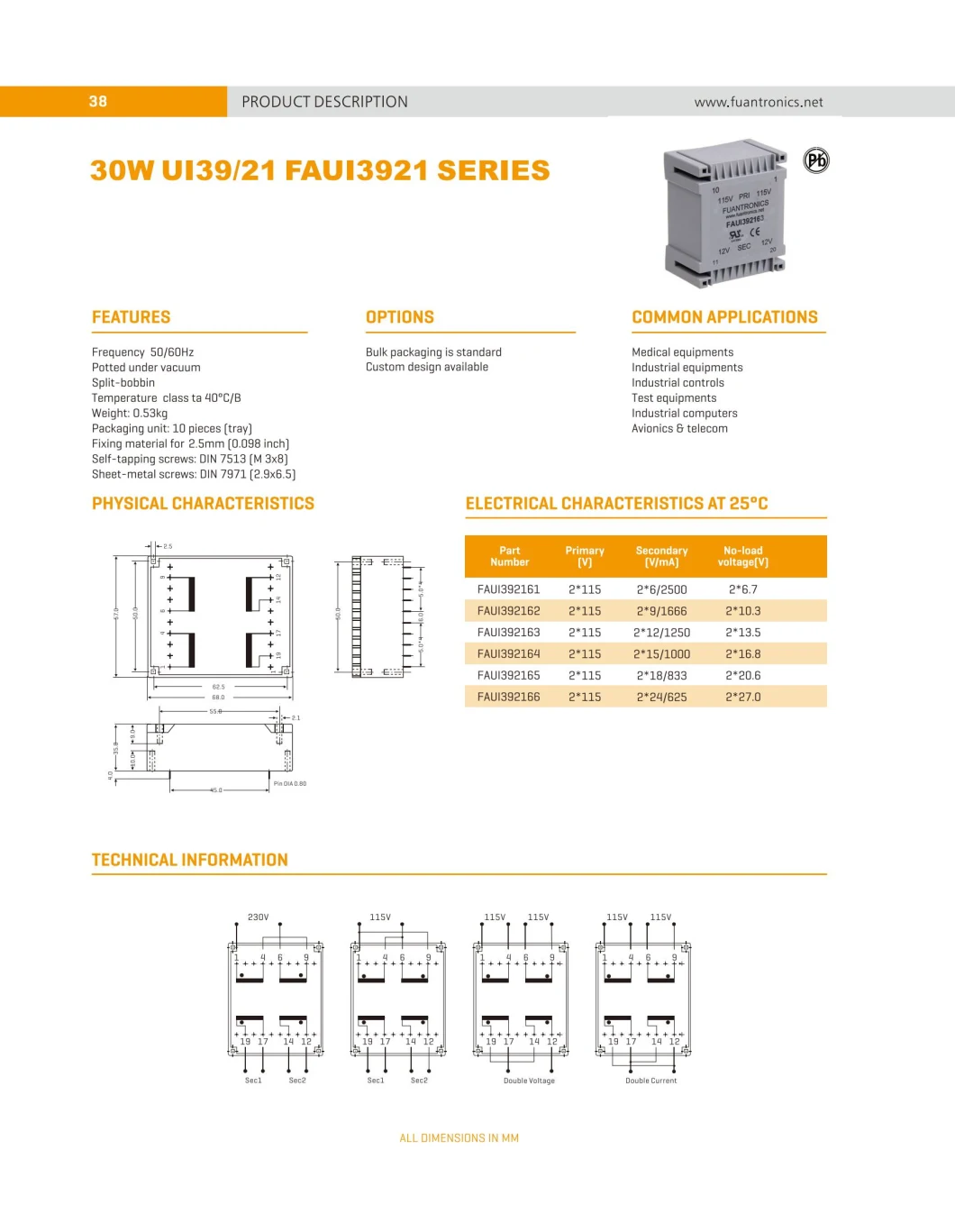 Medical/Industrial/Test Equipments/Industrial Controls Use, Customized Split-Bobbin Encapsulated Transformer/Low Frequency Transformer